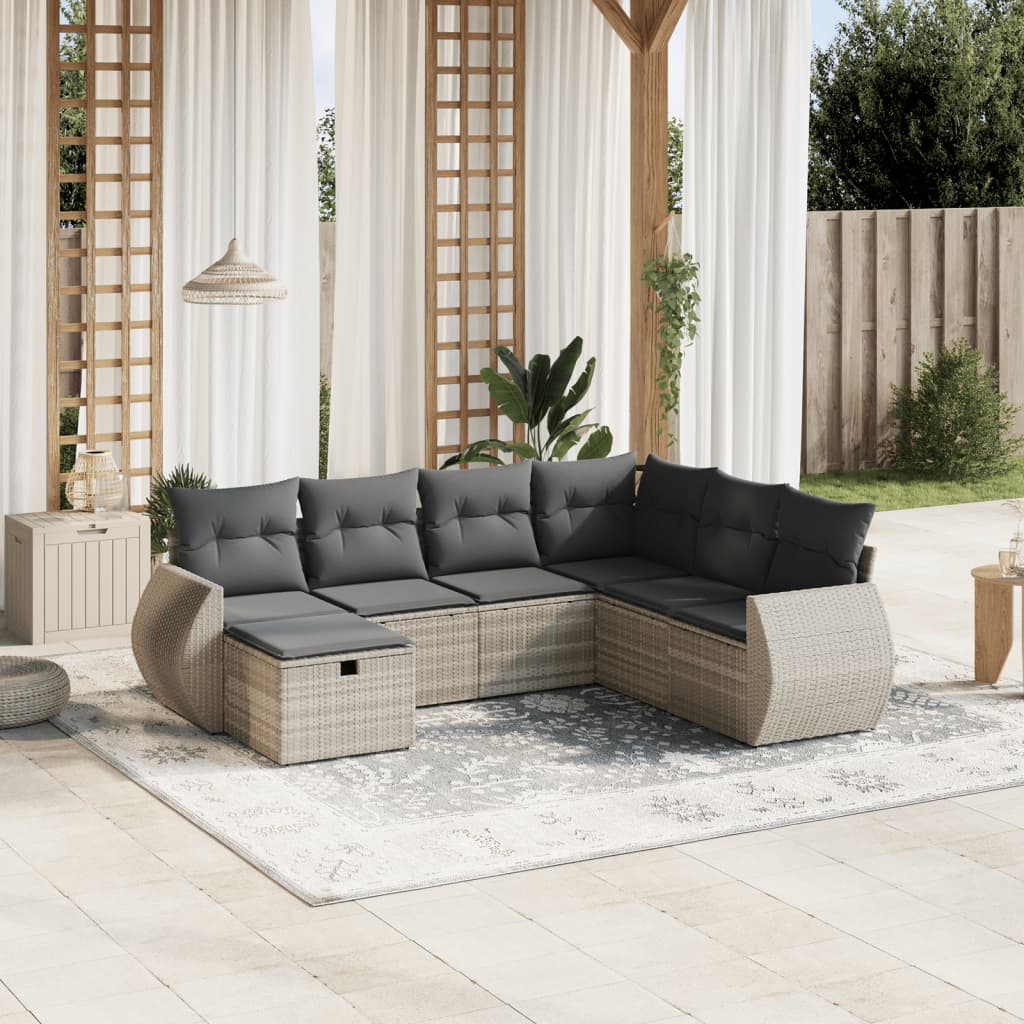 Garden Sofas Set 7 Pcs with Cushions Ratán Pe light gray