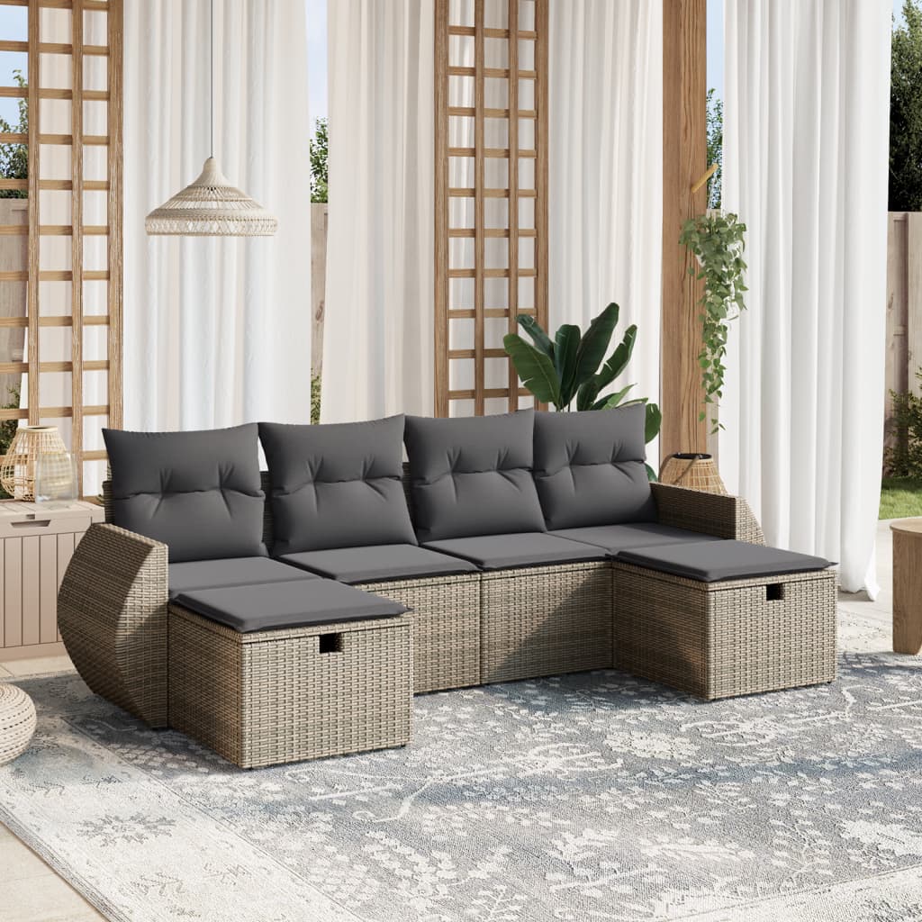 Vetonek Set de muebles de jardín 6 pzas y cojines ratán sintético gris