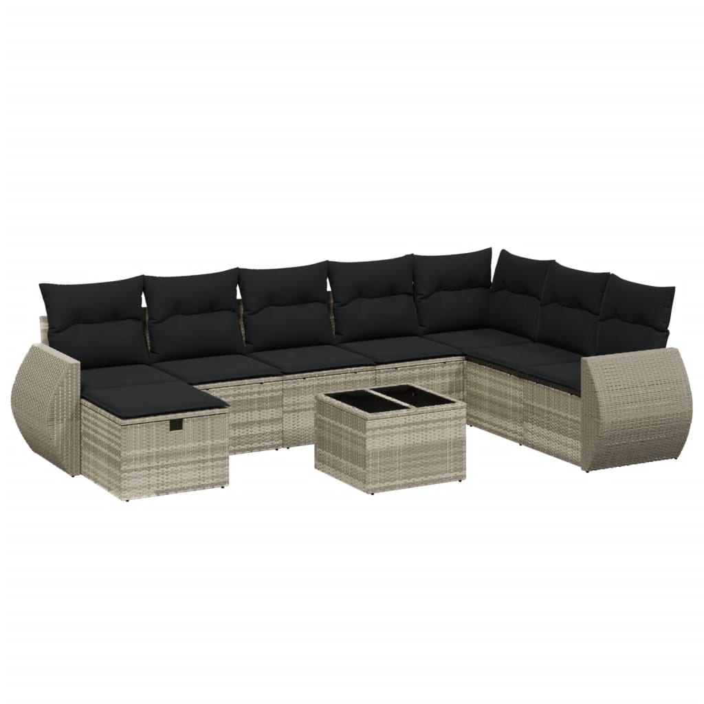 Set muebles jardín 9 pzas y cojines ratán sintético gris claro