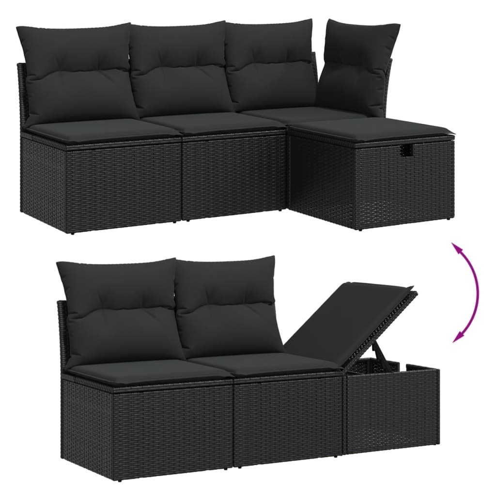 Gartensofas Set 6 Stücke und schwarze synthetische Rattankissen