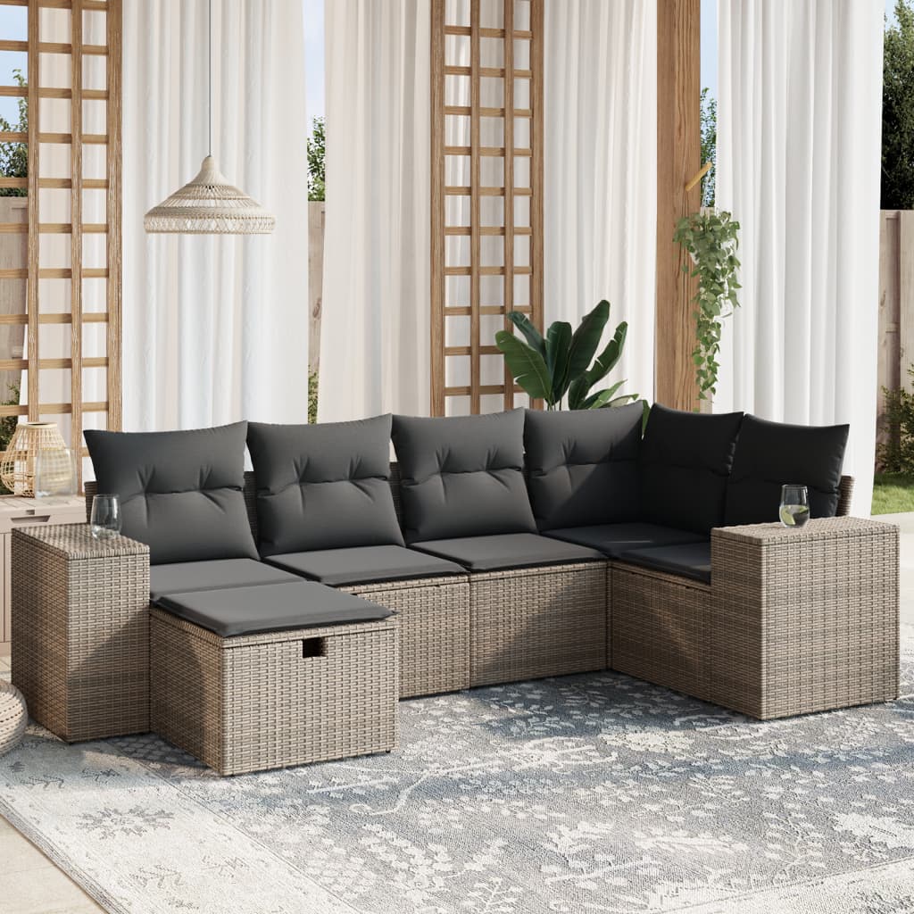 Vetonek Set de muebles de jardín 6 pzas y cojines ratán sintético gris