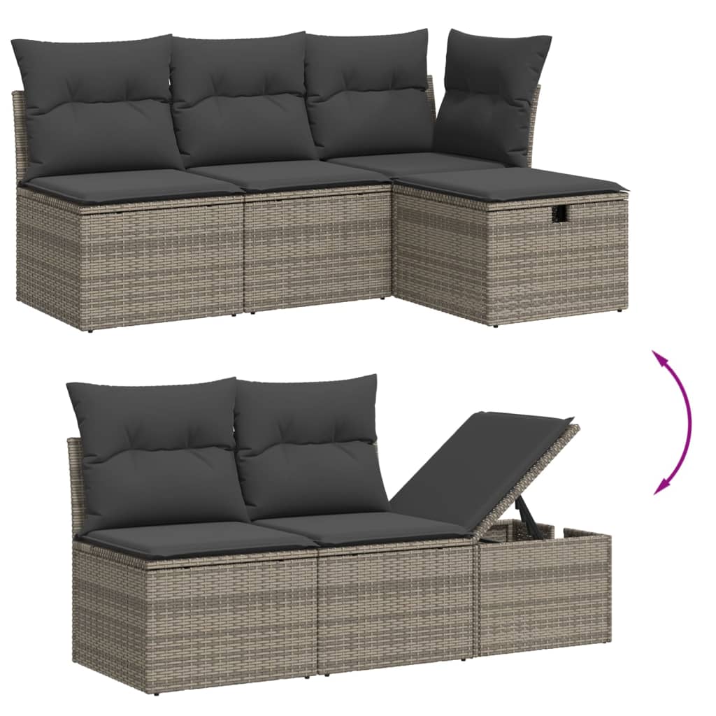 Garden Sofas Set 7 pieces with gray rattan cushions