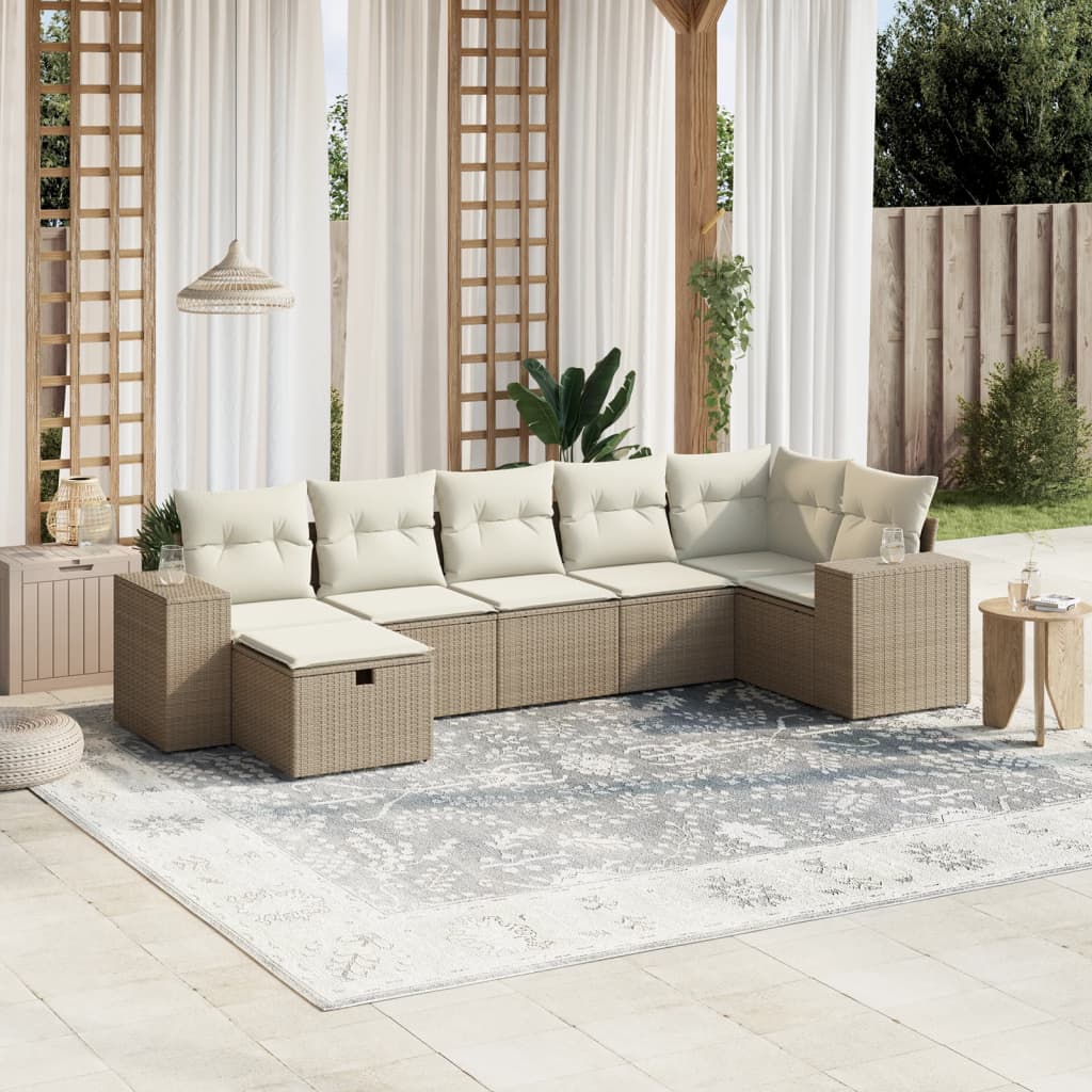 Vetonek Set sofás de jardín 7 piezas y cojines ratán sintético beige