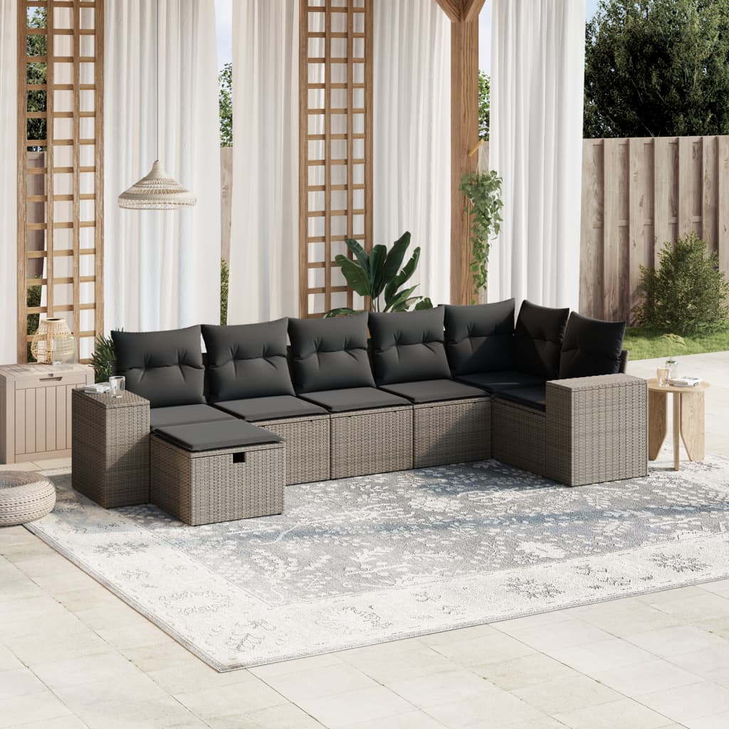 Garden Sofas Set 7 Pcs with Cushions Ratán Pe light gray