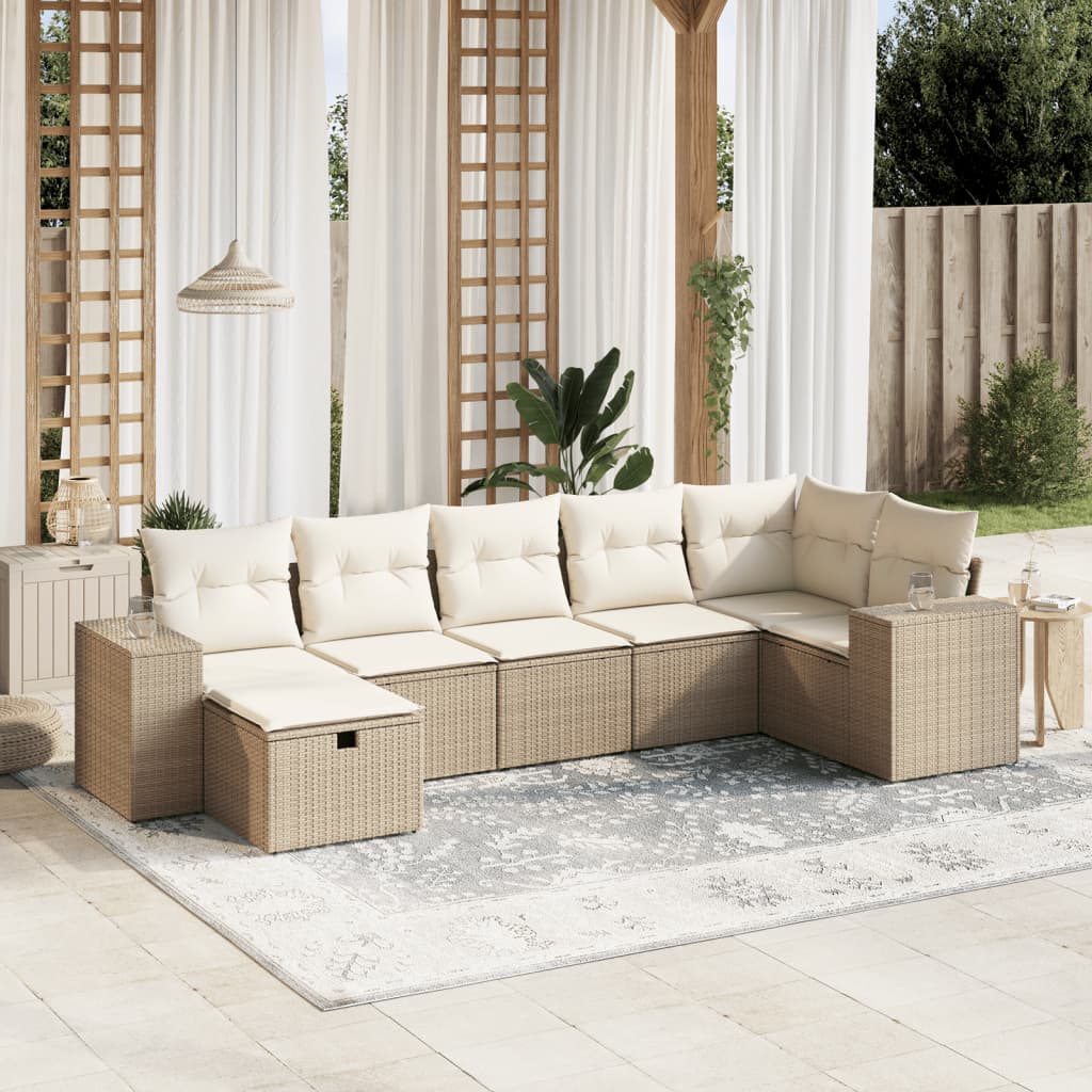 Vetonek Set sofás de jardín 7 piezas y cojines ratán sintético beige