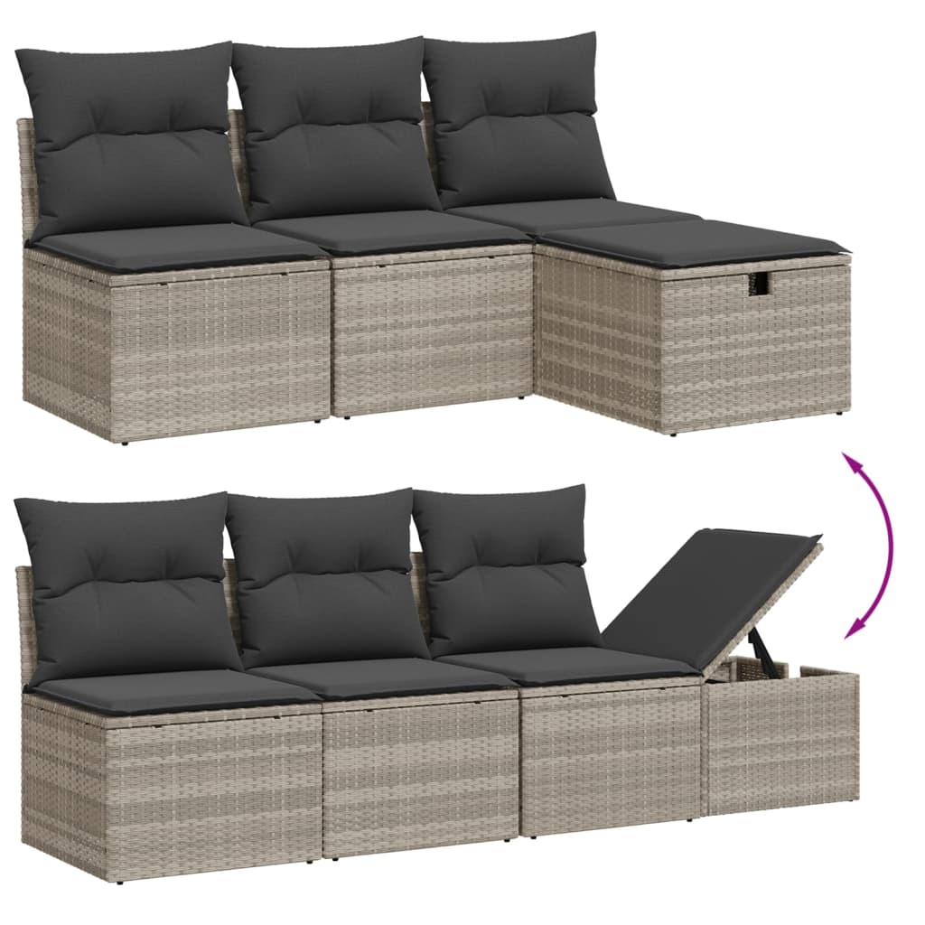 Set muebles jardín 9 pzas y cojines ratán sintético gris claro - Vetonek