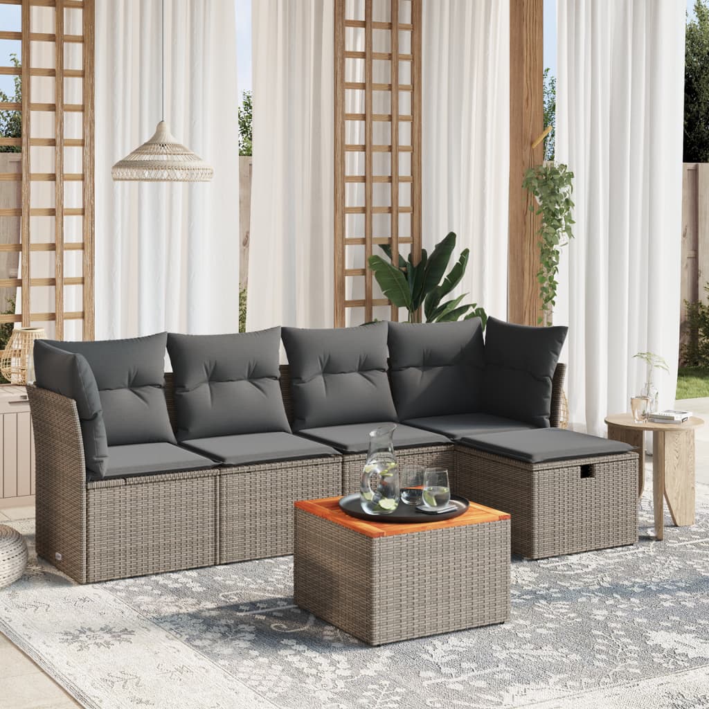 Vetonek Set de muebles de jardín 6 pzas y cojines ratán sintético gris