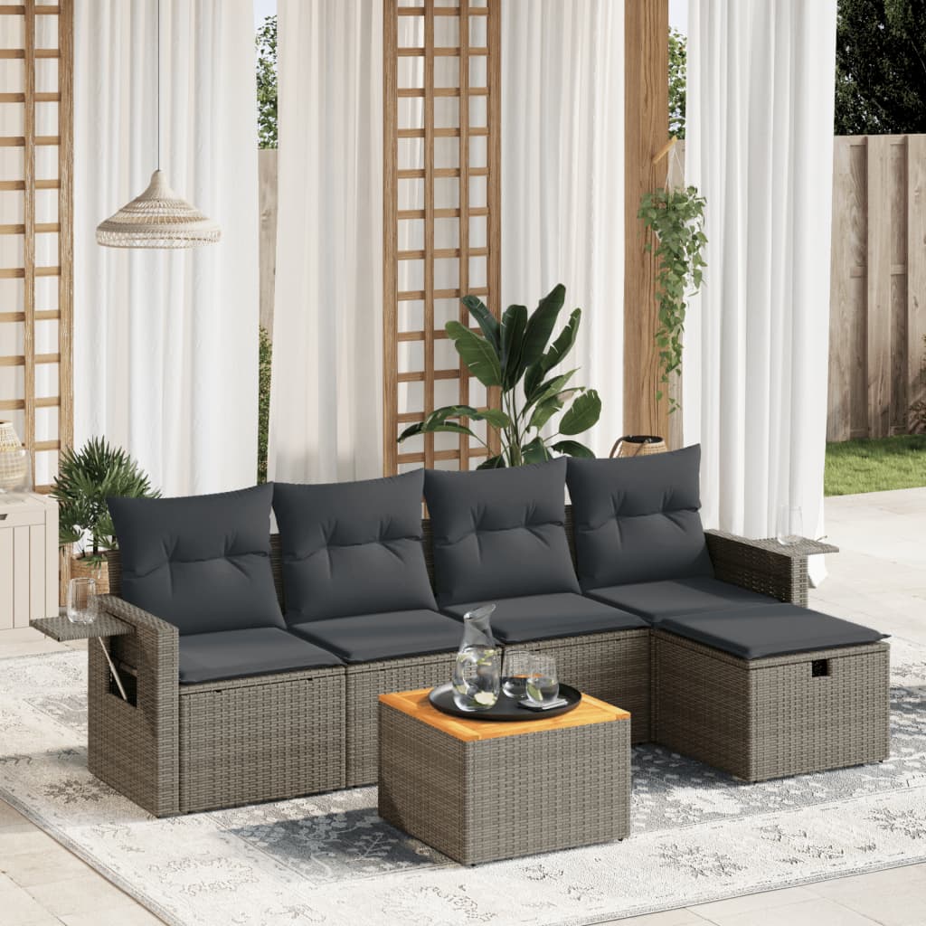 Vetonek Set de muebles de jardín 6 pzas y cojines ratán sintético gris