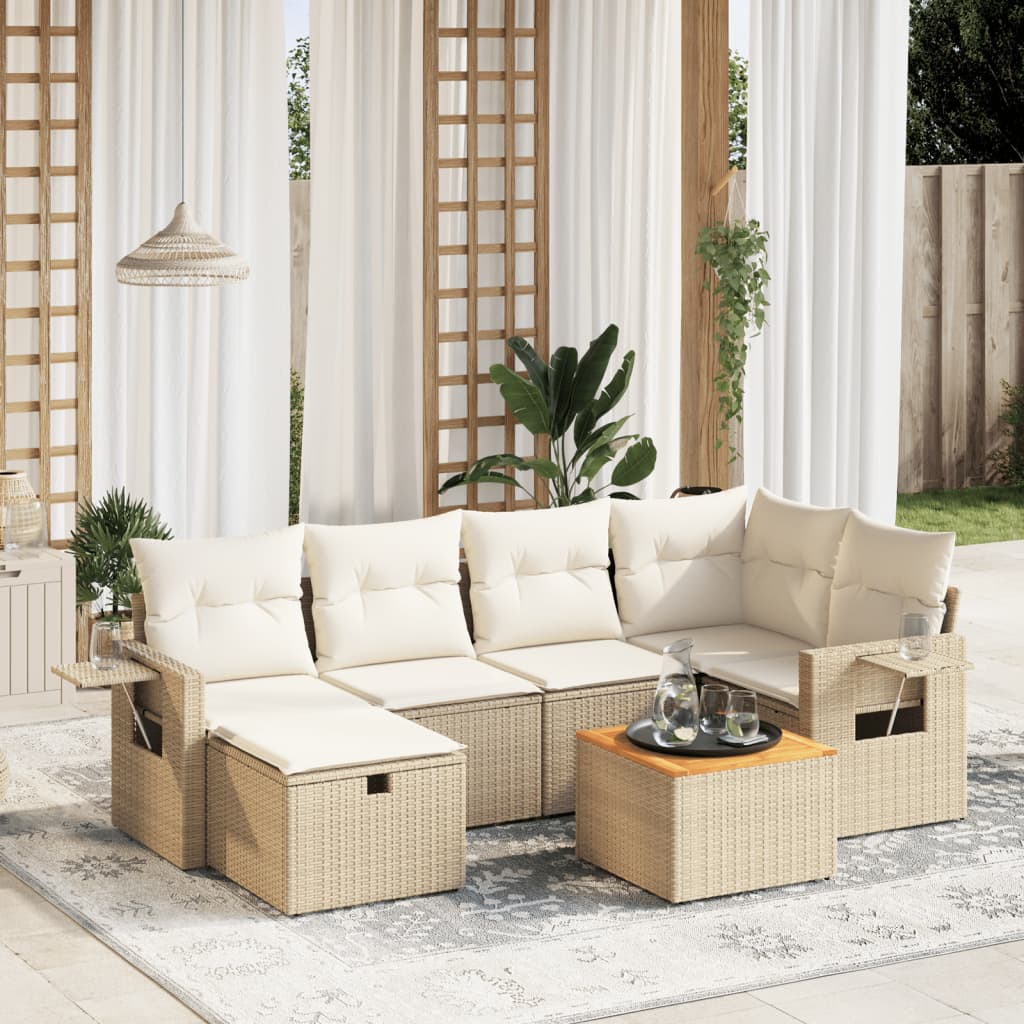 Vetonek Set sofás de jardín 7 piezas y cojines ratán sintético beige