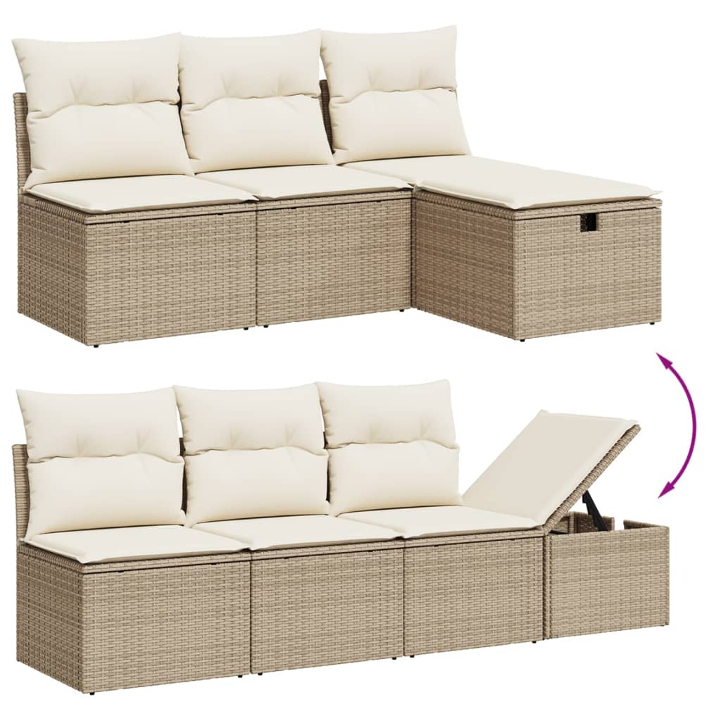 Set de sofás de jardín 9 pzas con cojines ratán sintético beige - Vetonek