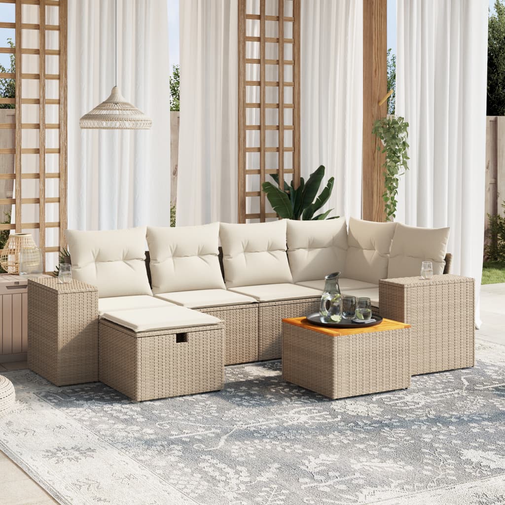 Vetonek Set sofás de jardín 7 piezas y cojines ratán sintético beige