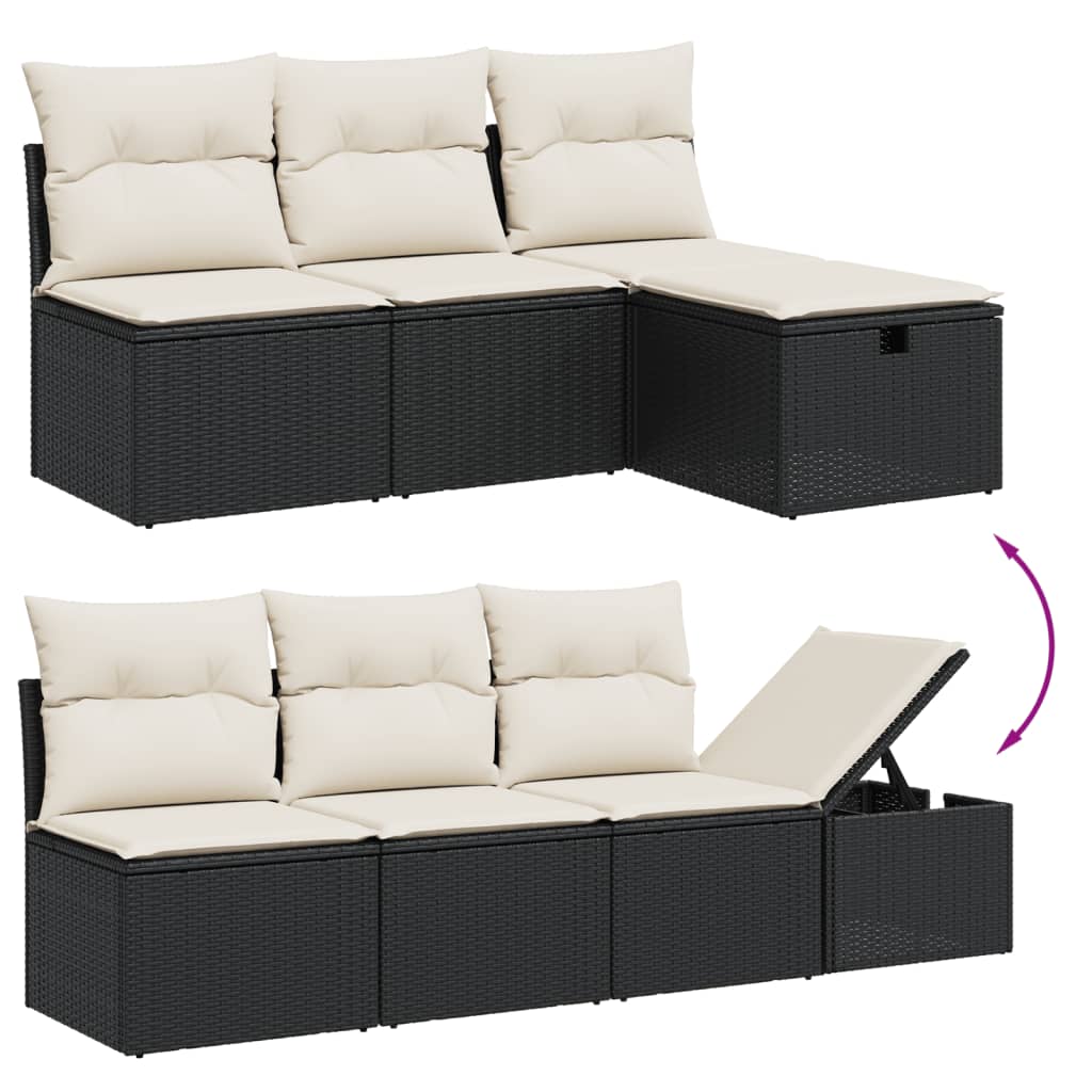 Garden Sofas Set 8 pieces and black synthetic rattan cushions