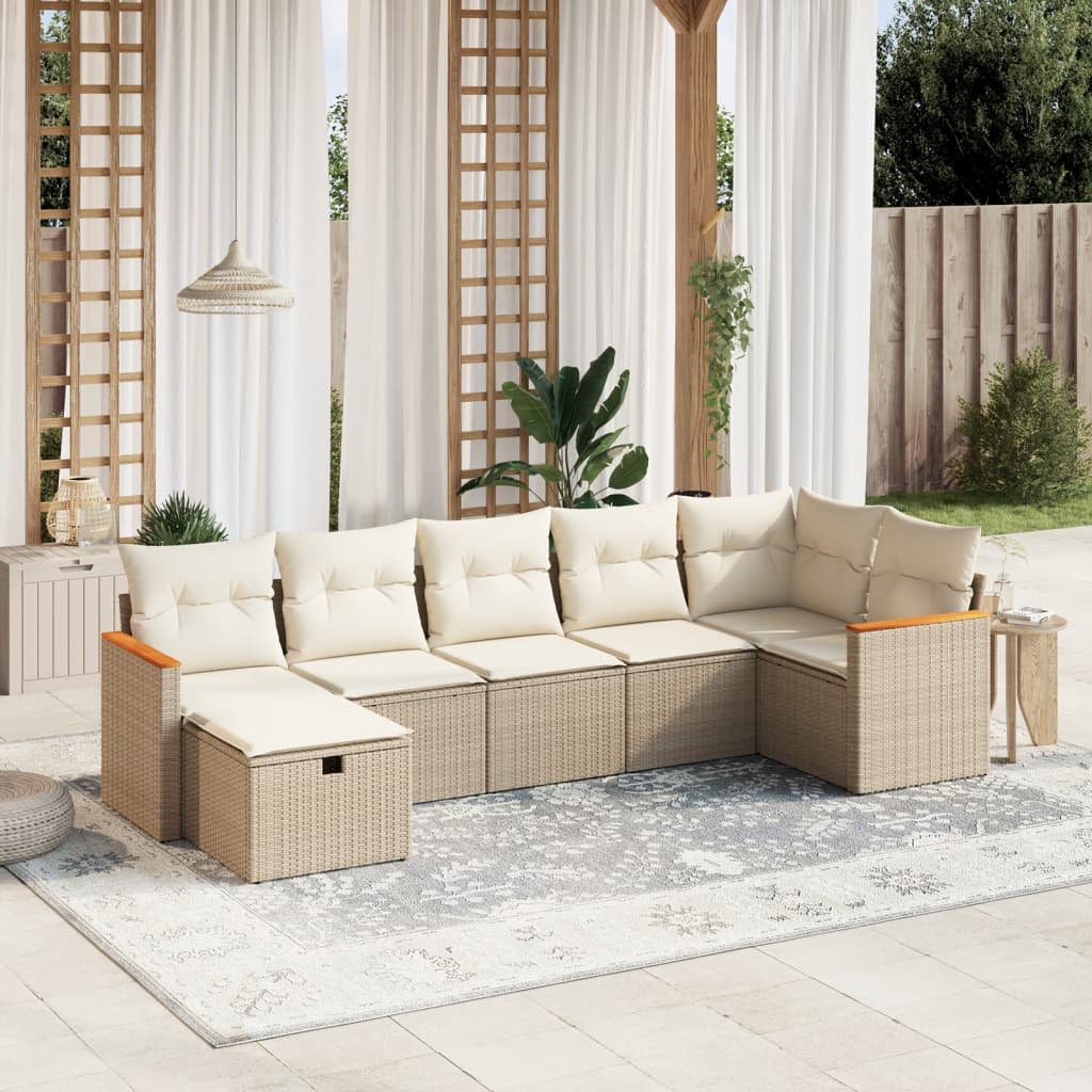 Vetonek Set sofás de jardín 7 piezas y cojines ratán sintético beige