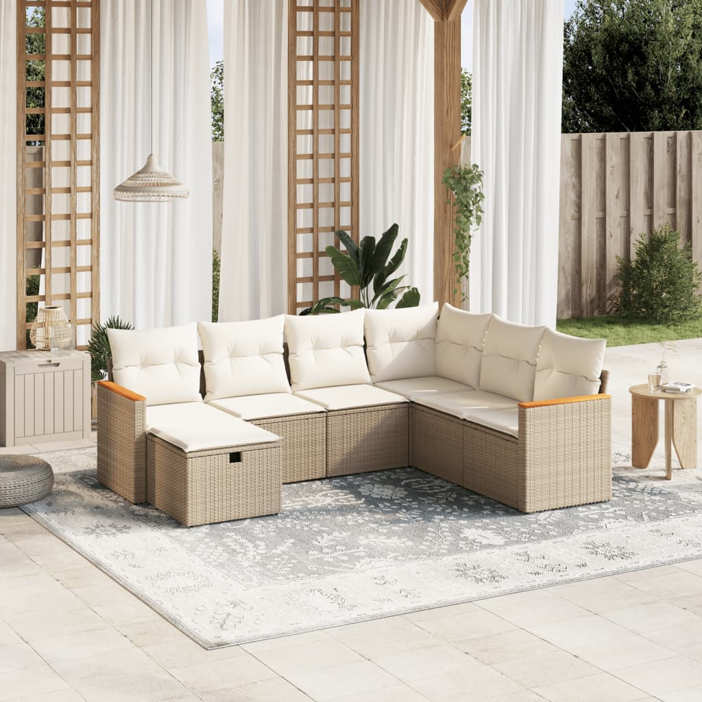 Vetonek Set sofás de jardín 7 piezas y cojines ratán sintético beige