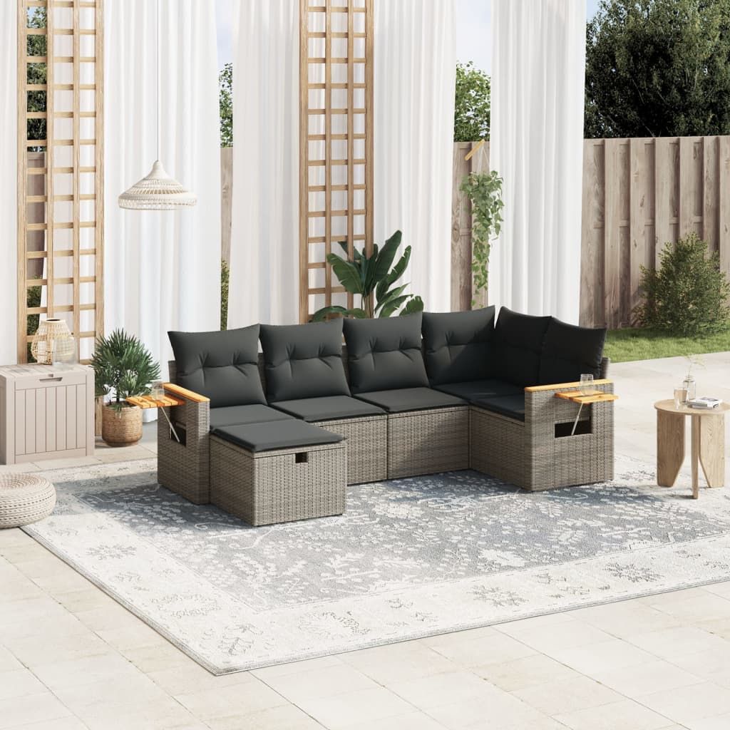 Vetonek Set de muebles de jardín 6 pzas y cojines ratán sintético gris