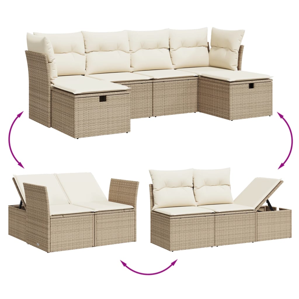 Garden sofas game with 6 pcs synthetic beige cushions