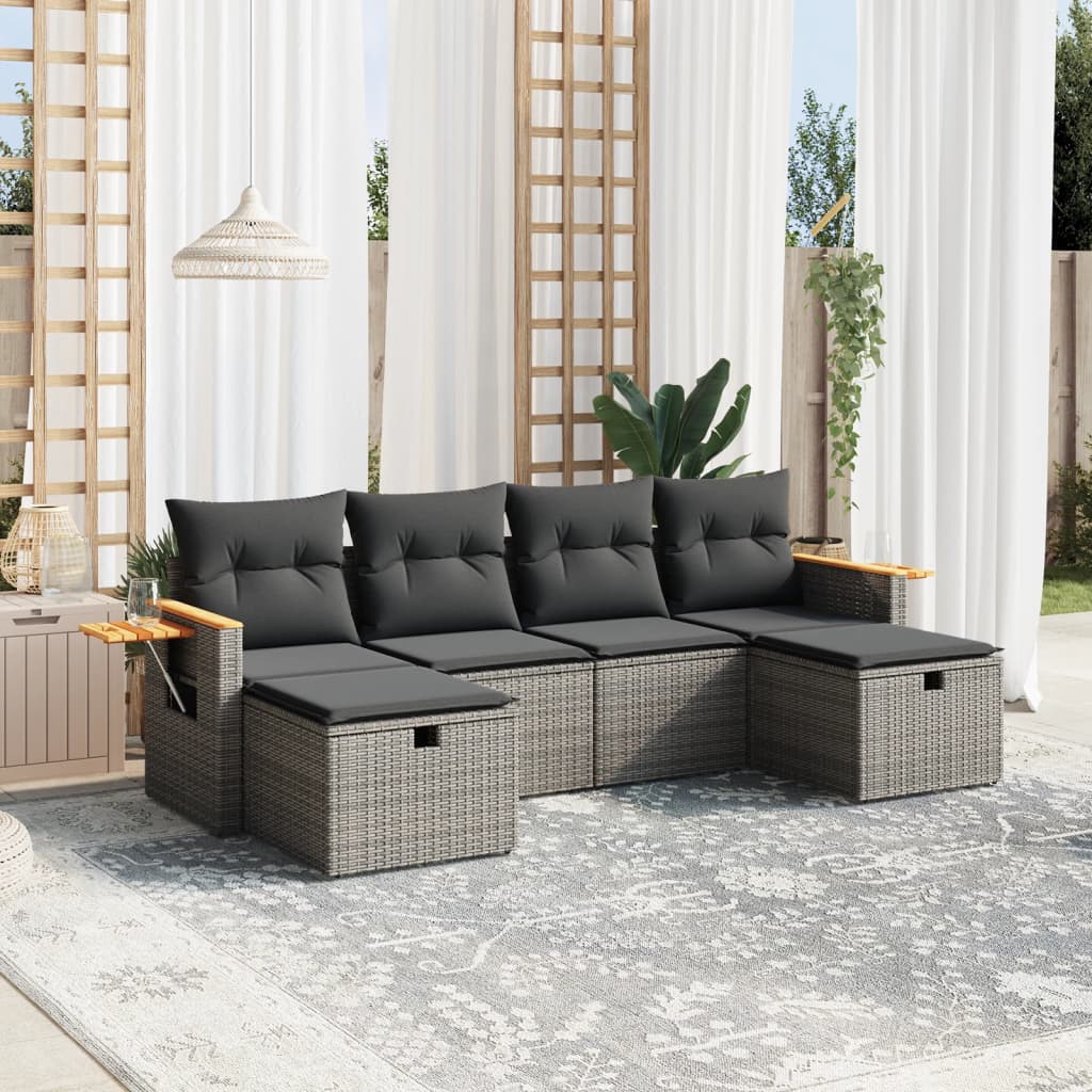 Vetonek Set de muebles de jardín 6 pzas y cojines ratán sintético gris