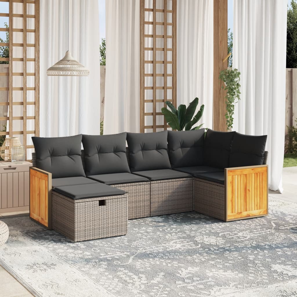 Vetonek Set de muebles de jardín 6 pzas y cojines ratán sintético gris