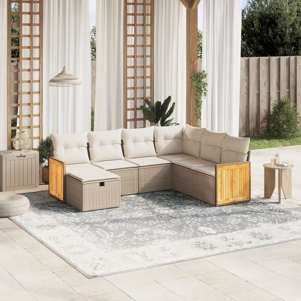 Vetonek Set sofás de jardín 7 piezas y cojines ratán sintético beige