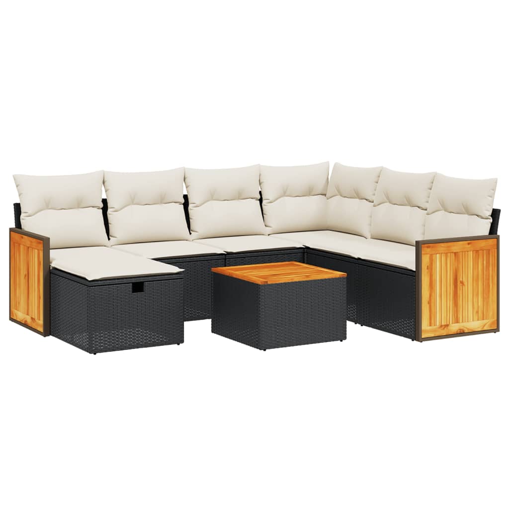 Garden Sofas Set 8 pieces and black synthetic rattan cushions