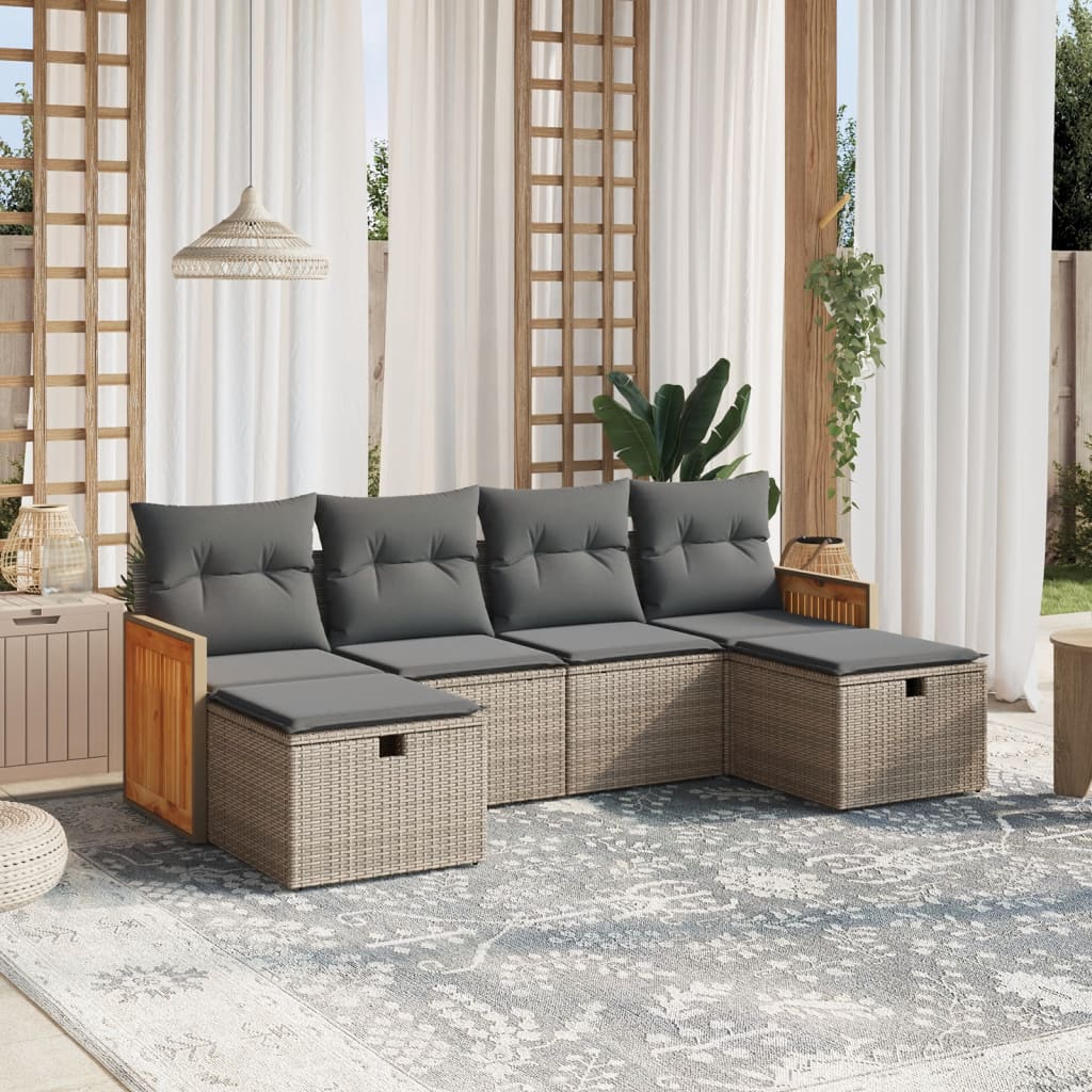 Vetonek Set de muebles de jardín 6 pzas y cojines ratán sintético gris