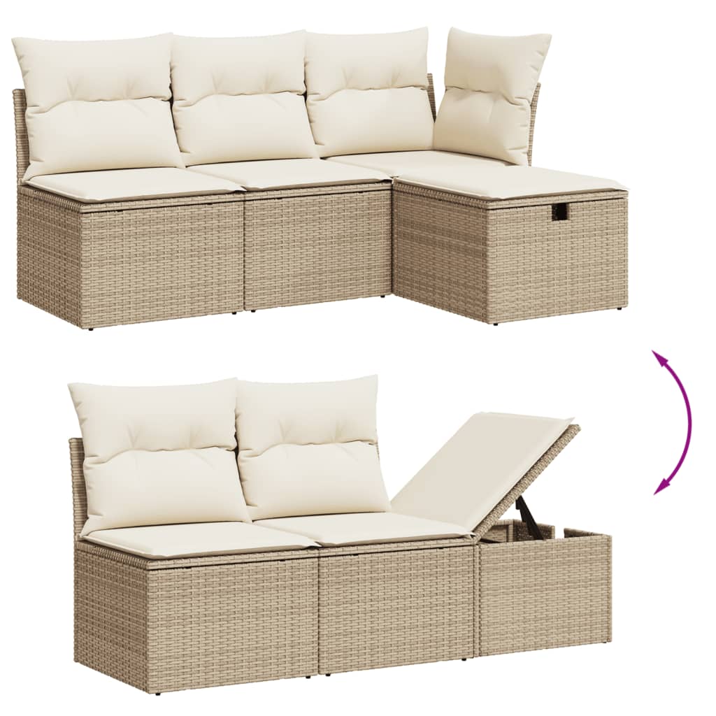 Set de sofás de jardín 11pzas con cojines ratán sintético beige - Vetonek