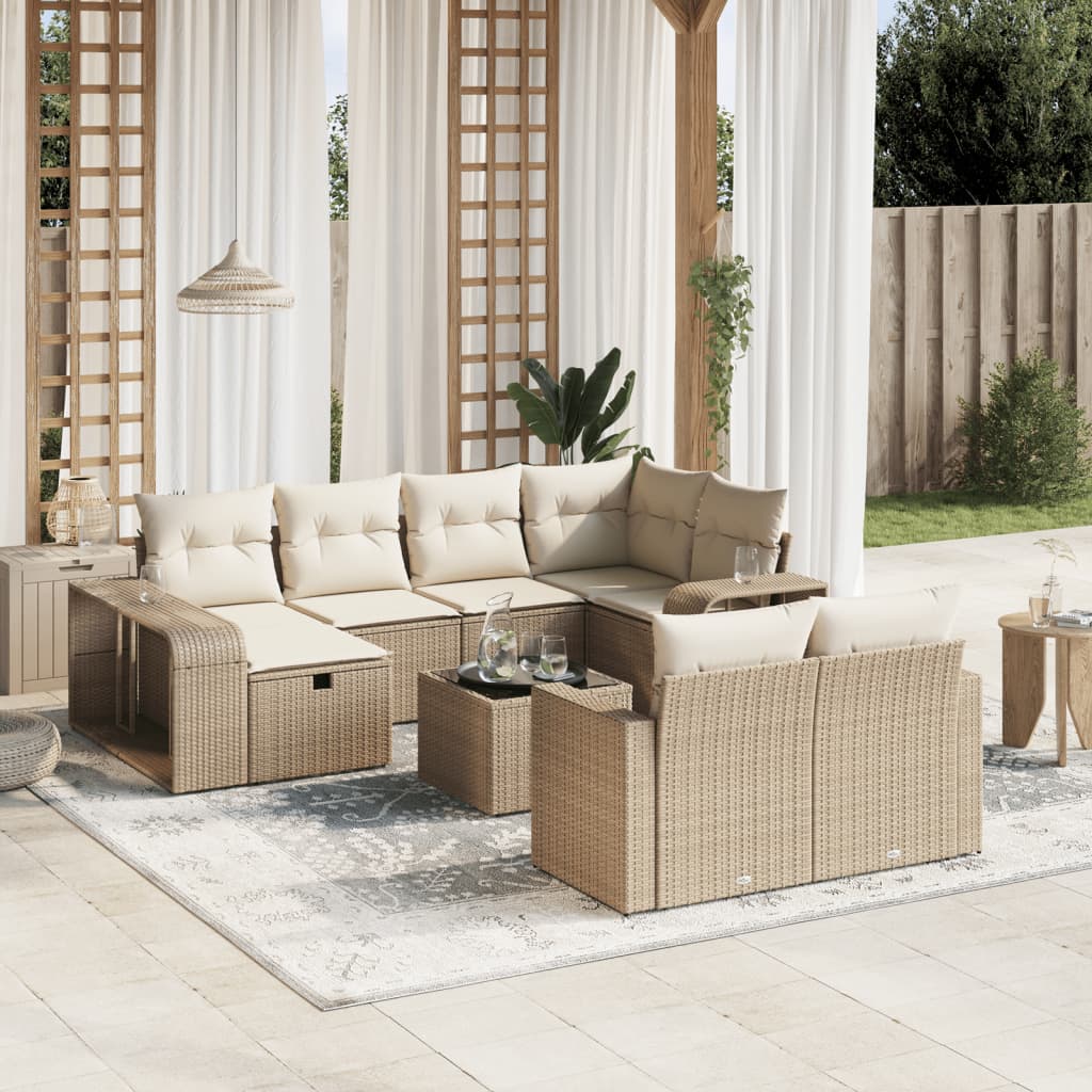 Vetonek Set de sofás de jardín 11pzas con cojines ratán sintético beige