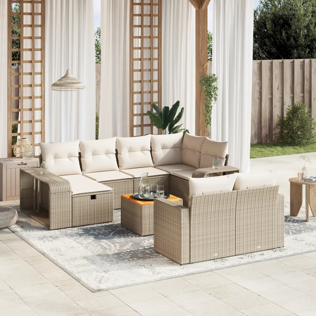 Vetonek Set de sofás de jardín 11pzas con cojines ratán sintético beige