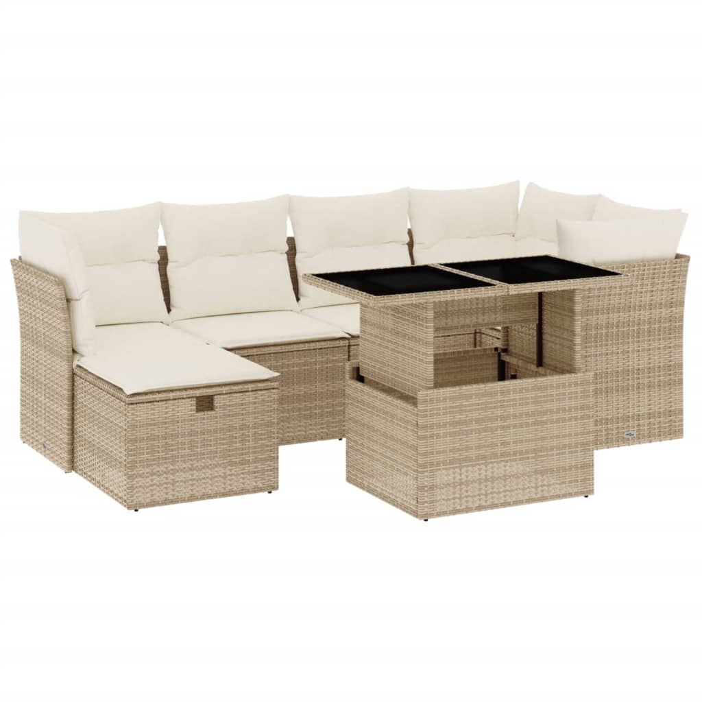 Set sofás de jardín 7 piezas y cojines ratán sintético beige