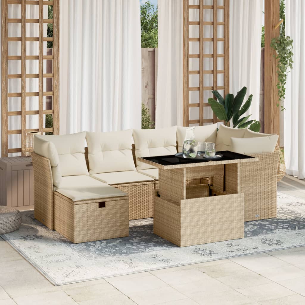 Vetonek Set sofás de jardín 7 piezas y cojines ratán sintético beige