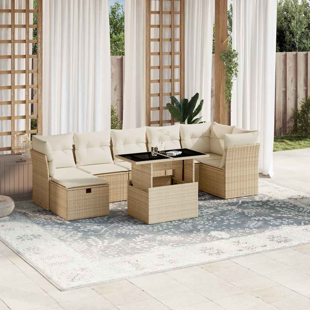 Vetonek Set de sofás de jardín y cojines 8 piezas ratán sintético beige