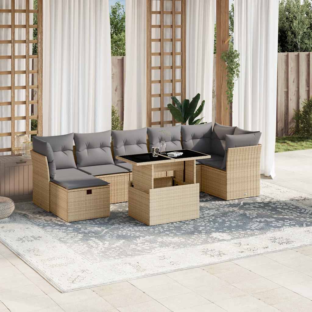 Vetonek Set de sofás de jardín y cojines 8 piezas ratán sintético beige