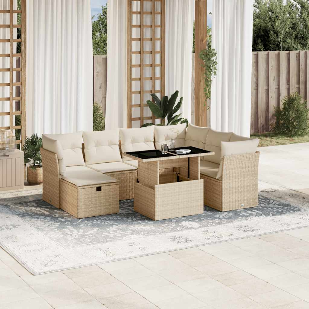 Vetonek Set de sofás de jardín y cojines 8 piezas ratán sintético beige