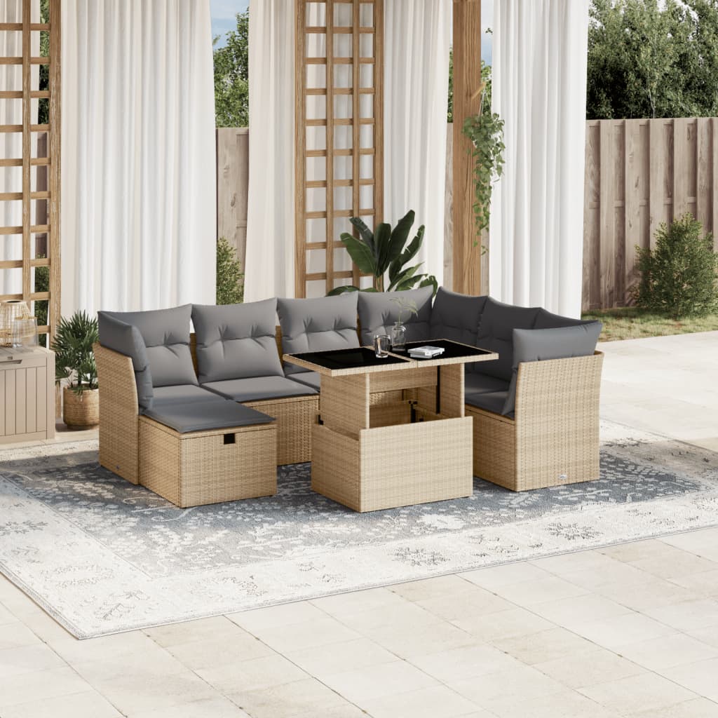 Vetonek Set de sofás de jardín y cojines 8 piezas ratán sintético beige