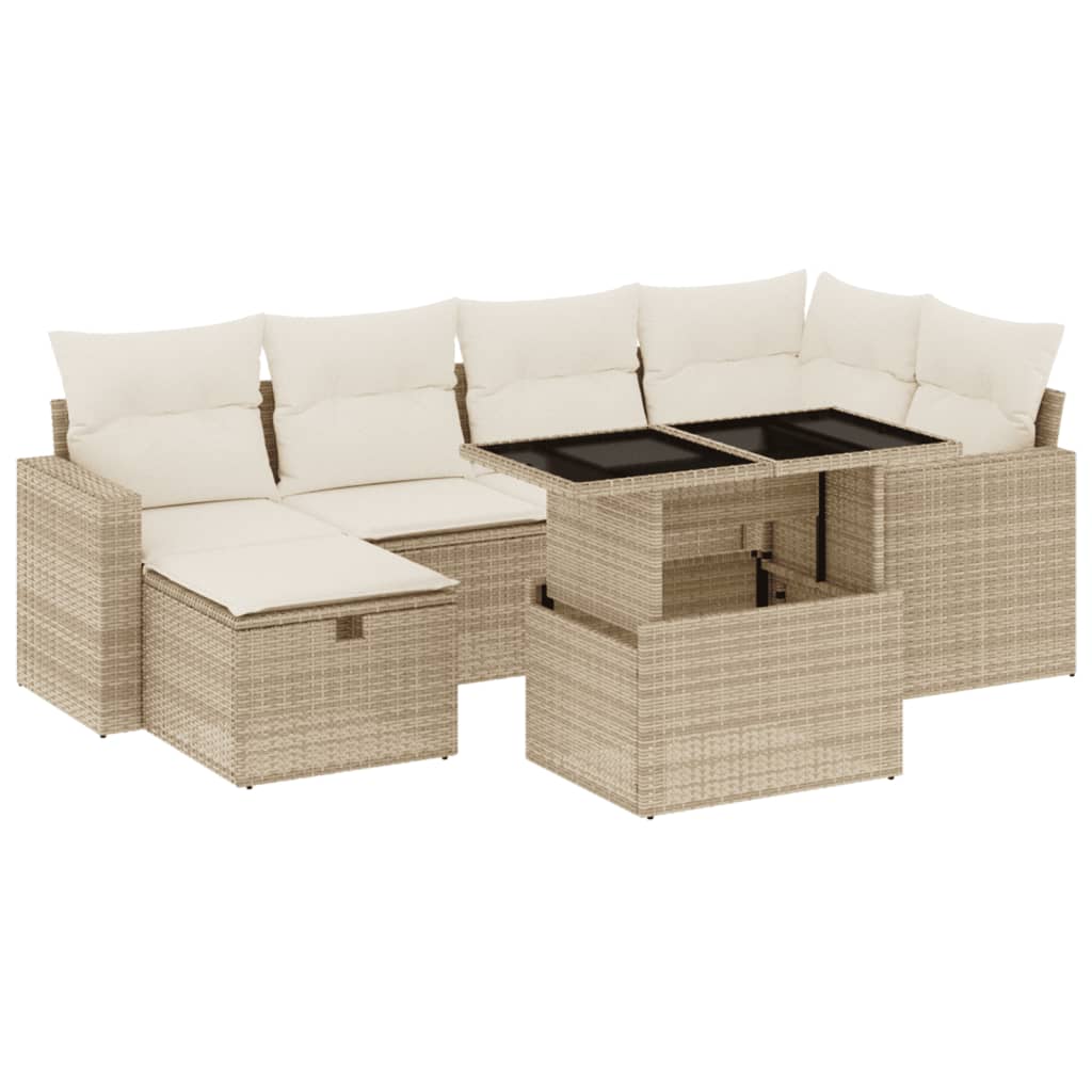 Set sofás de jardín 7 piezas y cojines ratán sintético beige