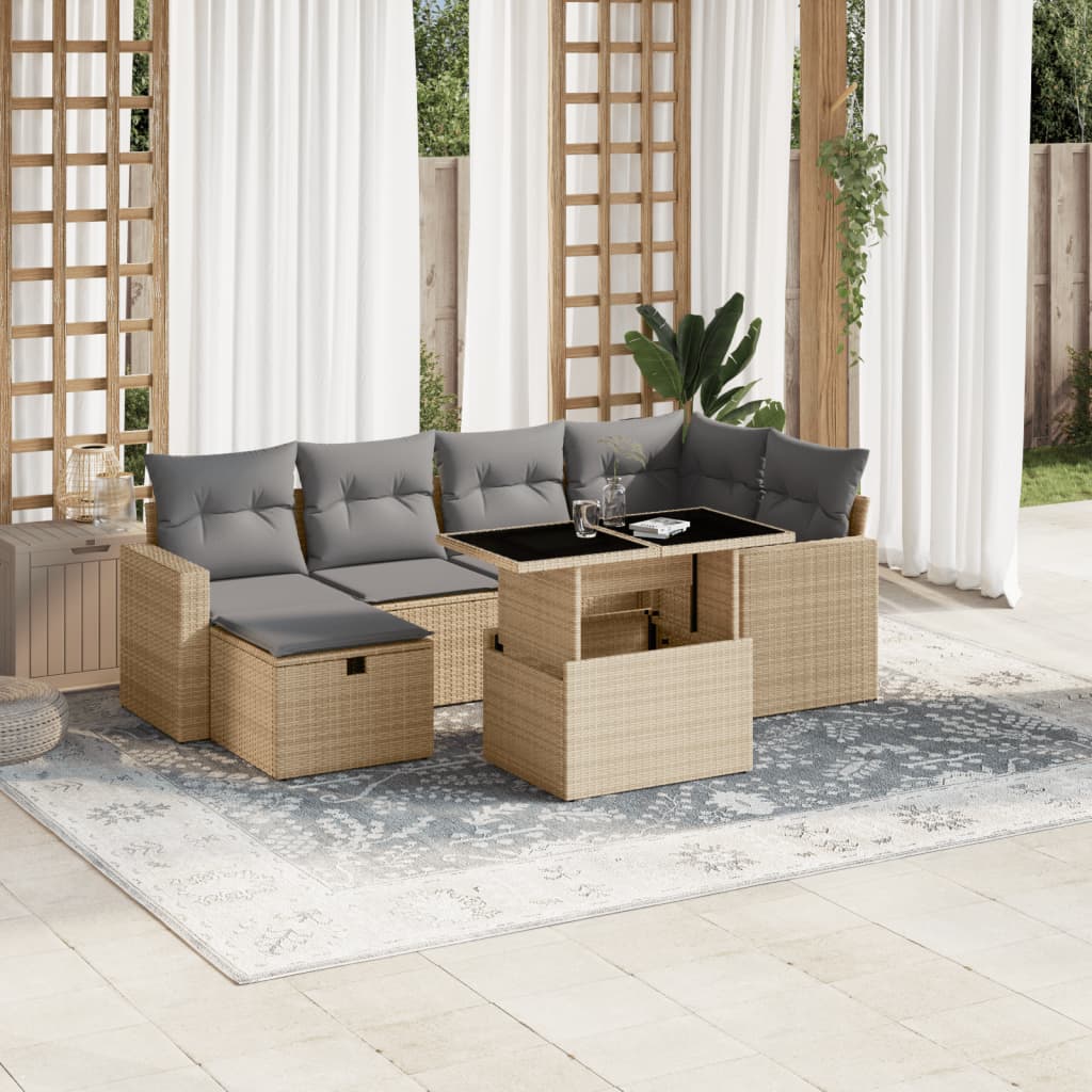 Vetonek Set sofás de jardín 7 piezas y cojines ratán sintético beige