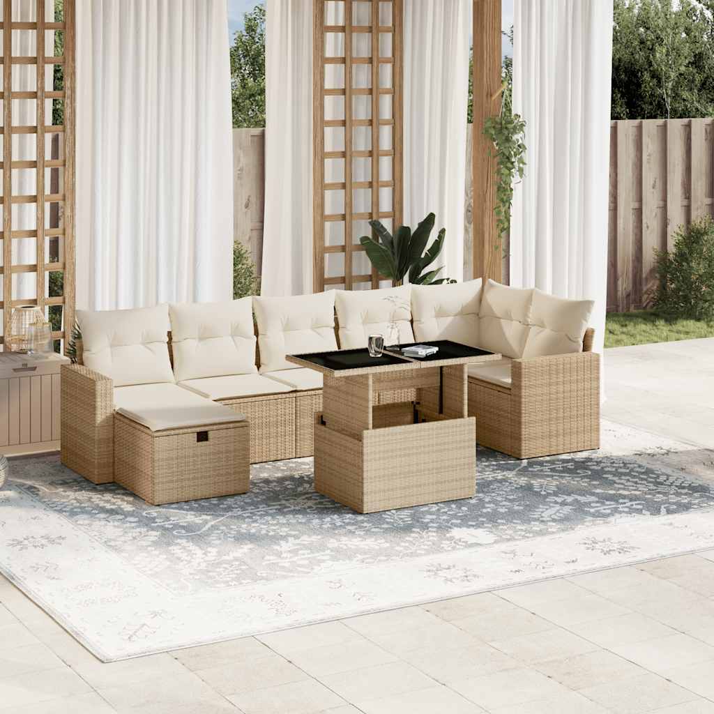 Vetonek Set de sofás de jardín y cojines 8 piezas ratán sintético beige