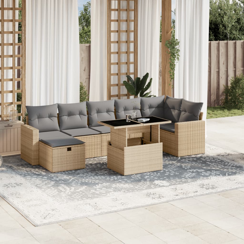 Vetonek Set de sofás de jardín y cojines 8 piezas ratán sintético beige