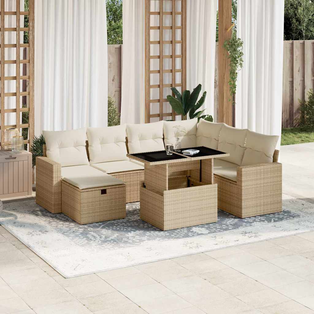 Vetonek Set de sofás de jardín y cojines 8 piezas ratán sintético beige