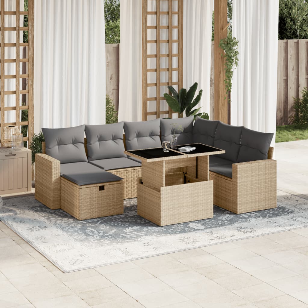 Vetonek Set de sofás de jardín y cojines 8 piezas ratán sintético beige