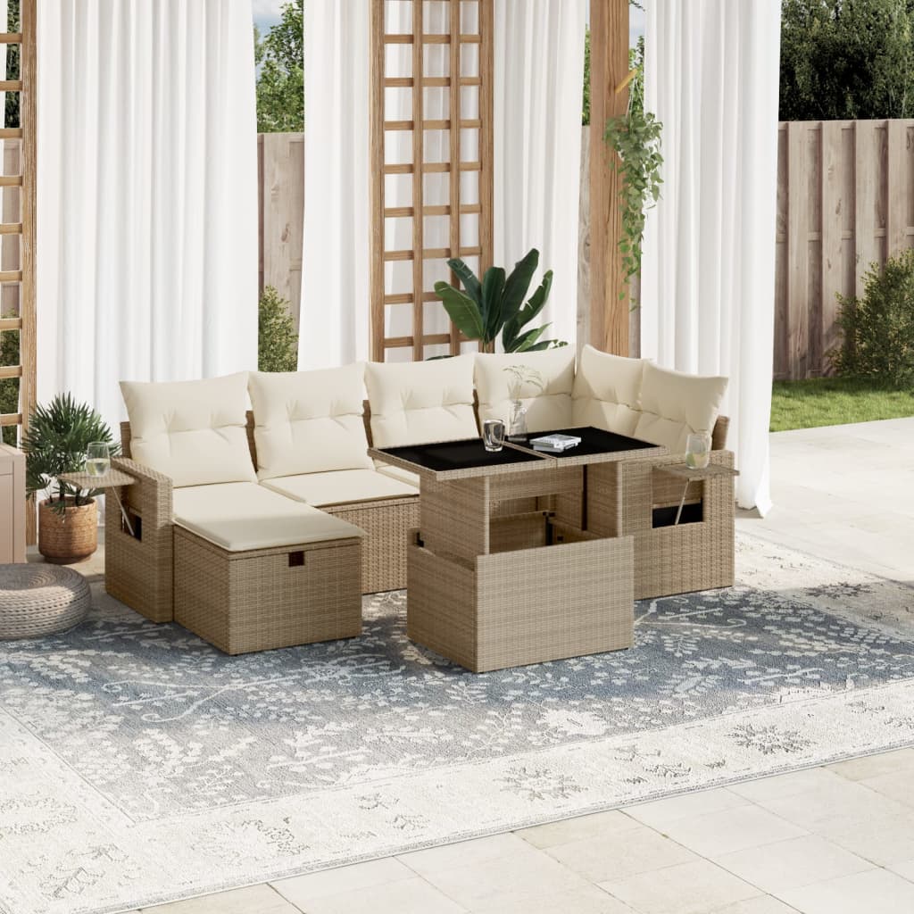 Vetonek Set sofás de jardín 7 piezas y cojines ratán sintético beige