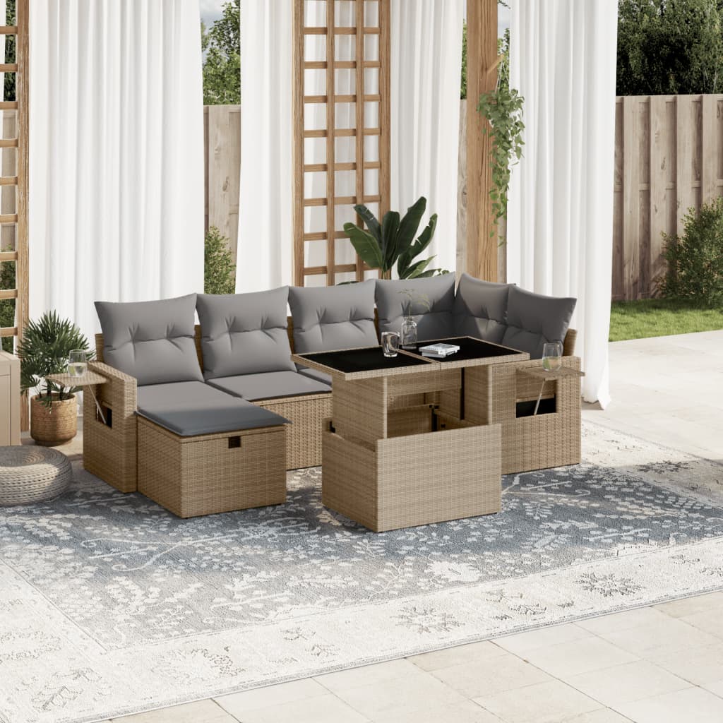 Vetonek Set sofás de jardín 7 piezas y cojines ratán sintético beige