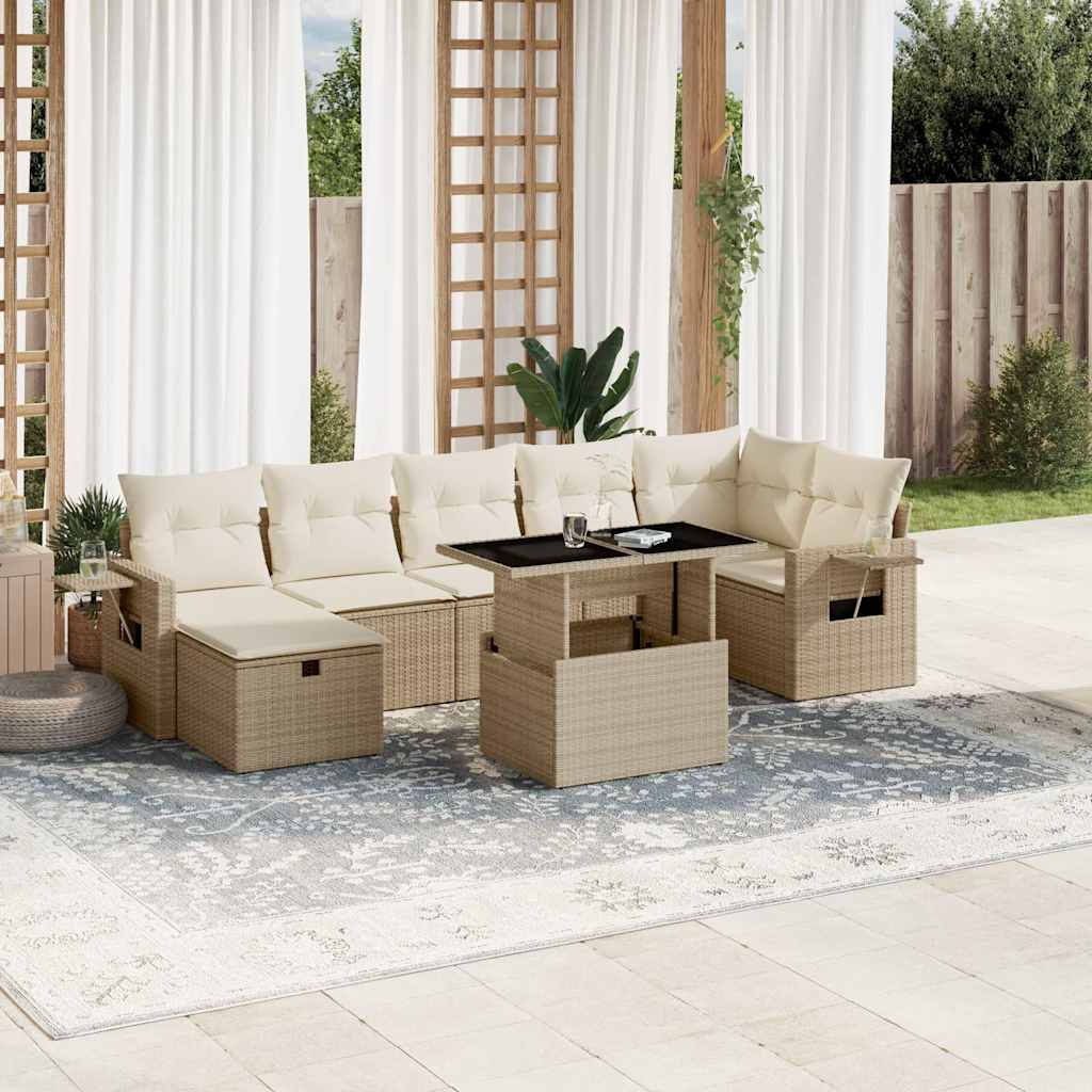 Vetonek Set de sofás de jardín y cojines 8 piezas ratán sintético beige