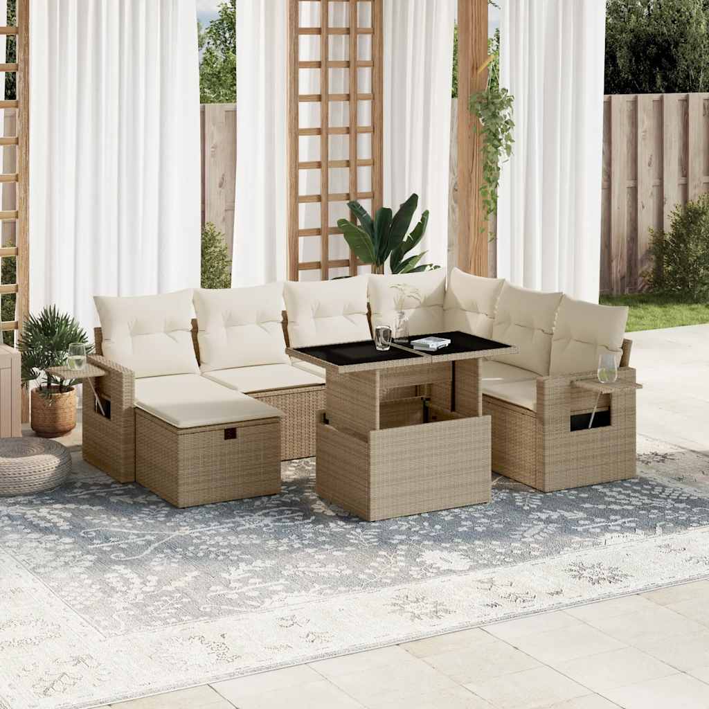 Vetonek Set de sofás de jardín y cojines 8 piezas ratán sintético beige