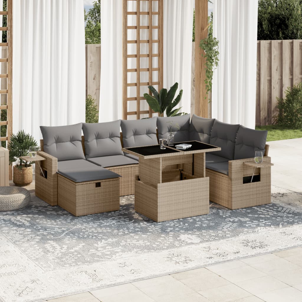 Vetonek Set de sofás de jardín y cojines 8 piezas ratán sintético beige