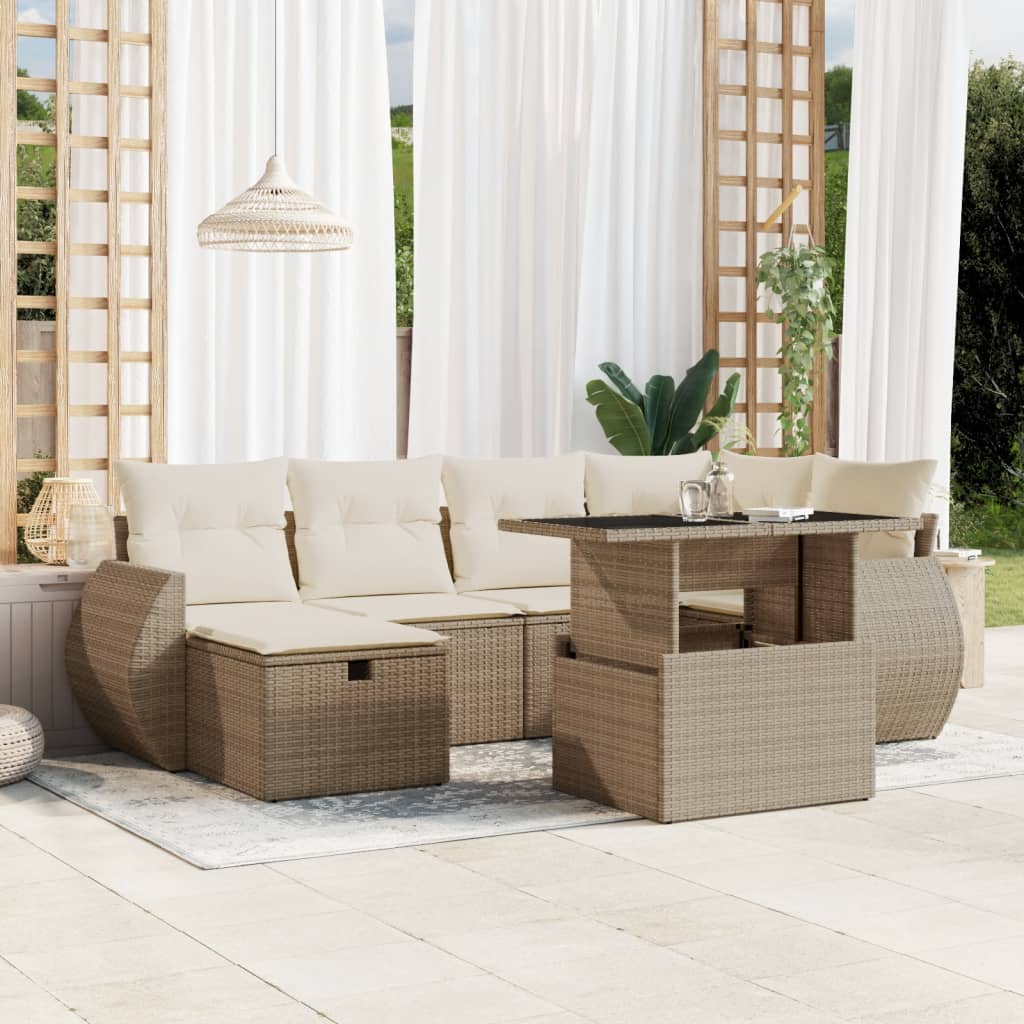 Vetonek Set sofás de jardín 7 piezas y cojines ratán sintético beige