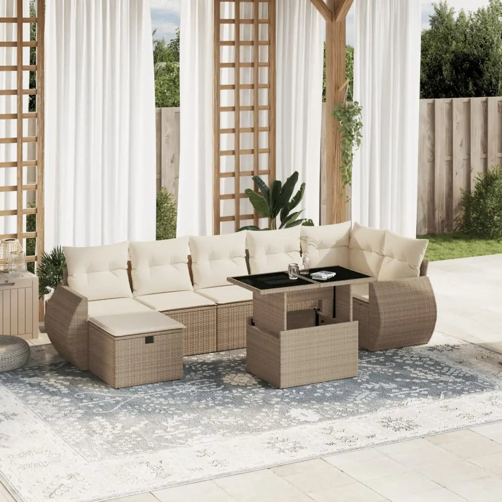 Vetonek Set de sofás de jardín y cojines 8 piezas ratán sintético beige