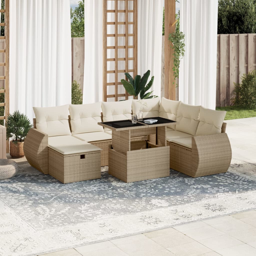 Vetonek Set de sofás de jardín y cojines 8 piezas ratán sintético beige