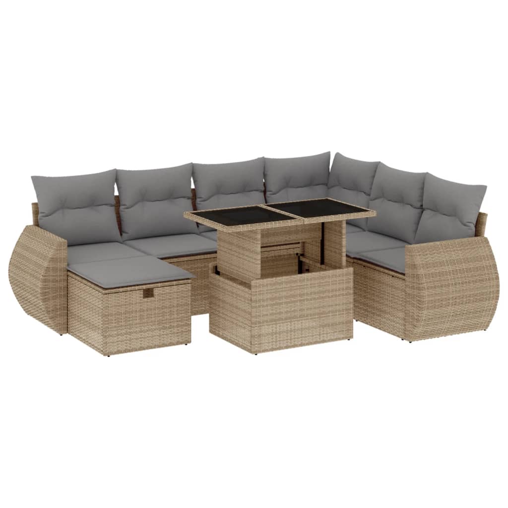 Set de sofás de jardín y cojines 8 piezas ratán sintético beige - Vetonek