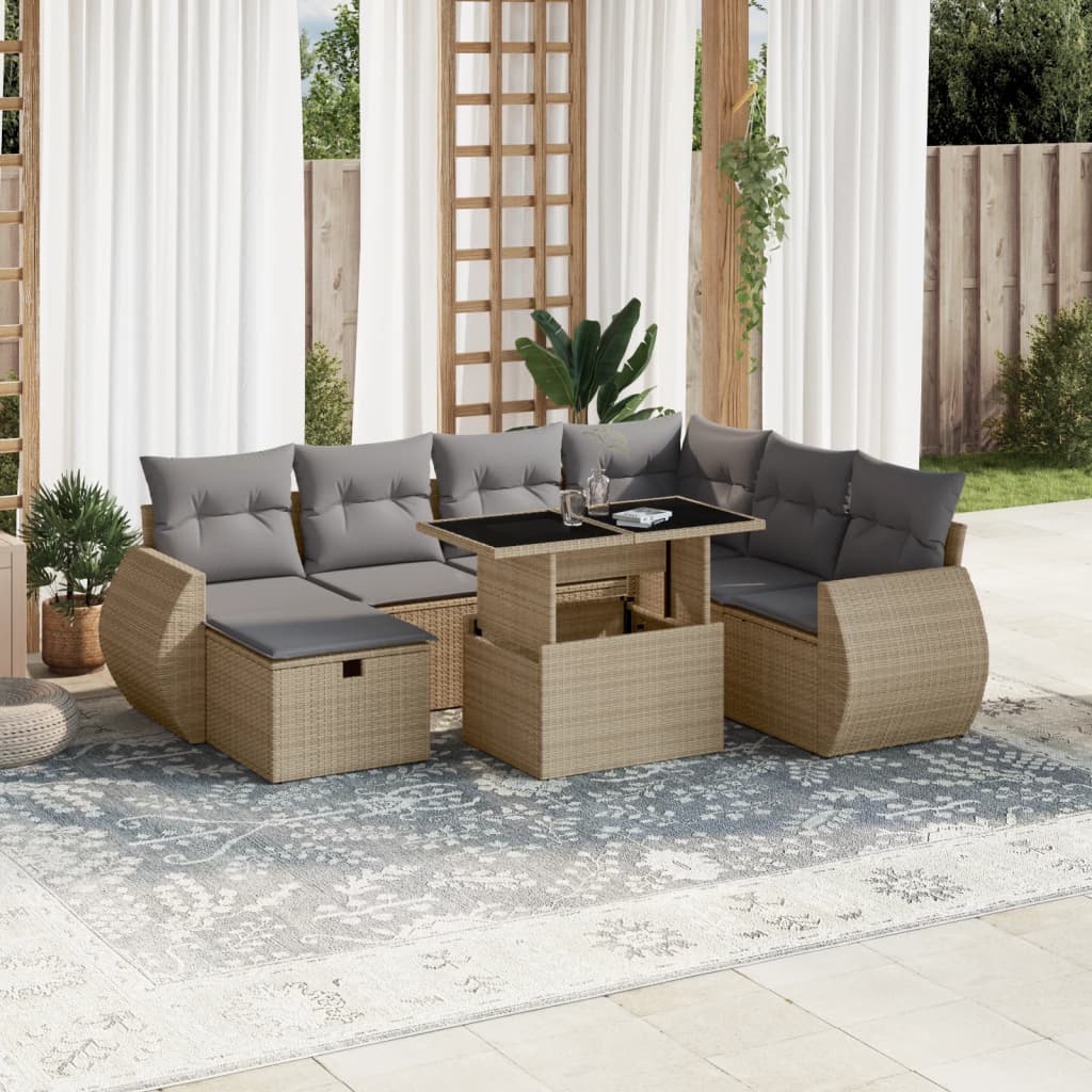 Vetonek Set de sofás de jardín y cojines 8 piezas ratán sintético beige